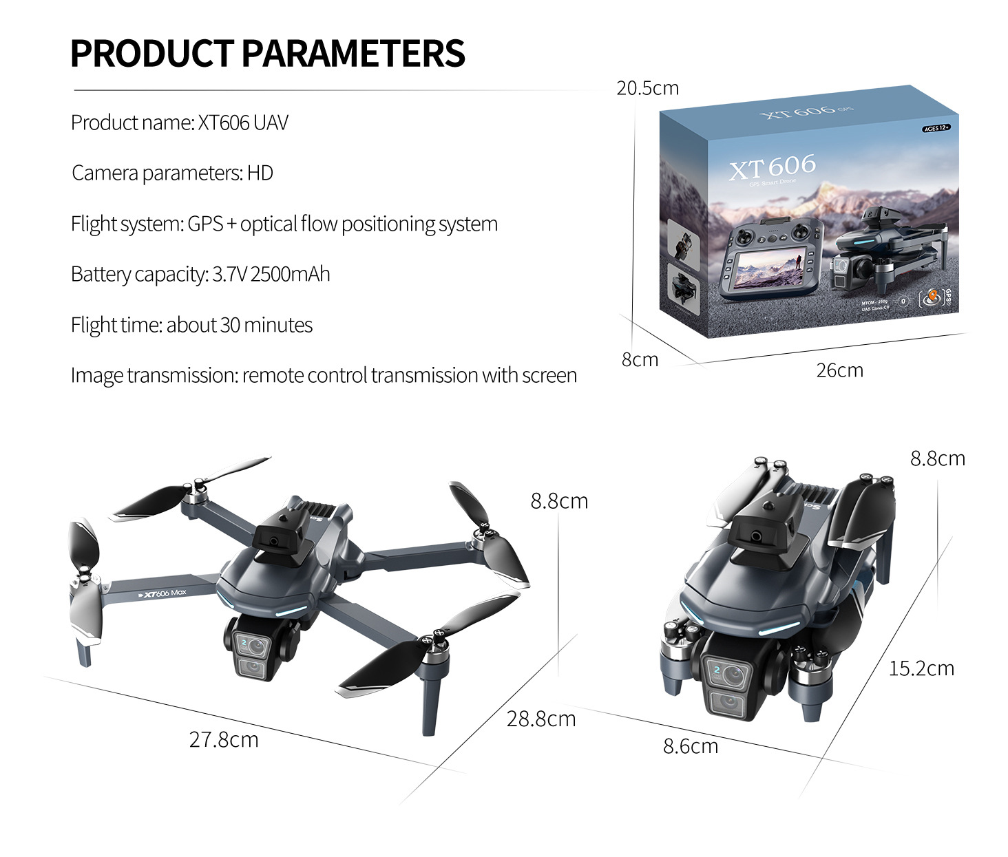 跨境xt606无人机gps航拍带屏遥控器高清智能避障四轴飞行器drone