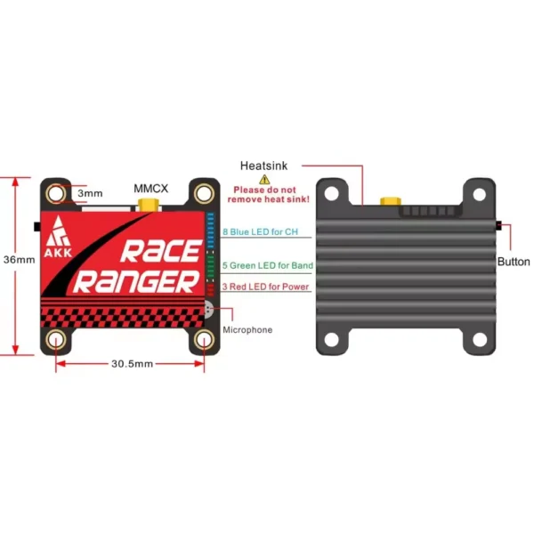 akk race ranger 5.8g long range transmitter vtx 1.6w switchable transmitter support smart audio for fpv rc drone