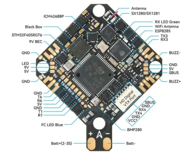 betafpv f4 2 3s 20a aio fc v1 flight controller with elrs/esp8285 for whoop & tiny whoop fpv drones