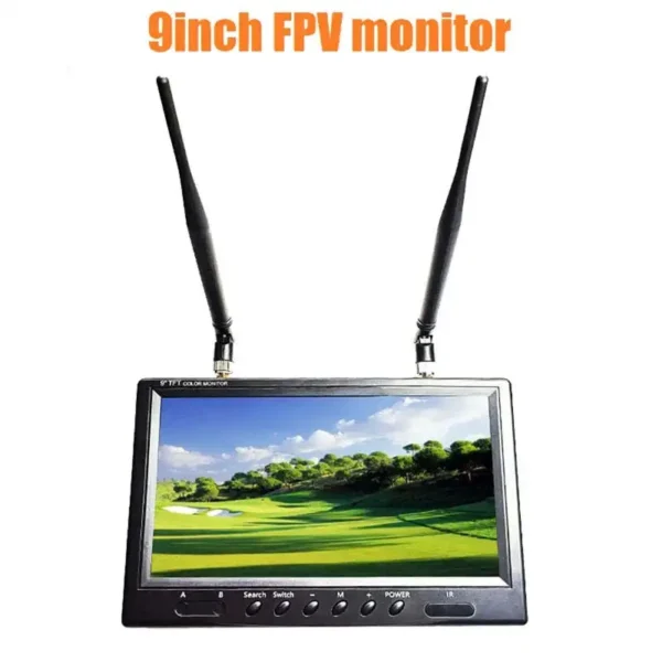 9 inch 5.8g fpv camera field monitor with 800x480 20hz 20khz stereo dual receiver for rc fpv drone quadcopter