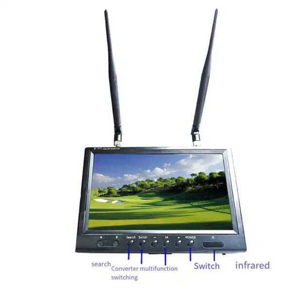 9 inch 5.8g fpv camera field monitor with 800x480 20hz 20khz stereo dual receiver for rc fpv drone quadcopter