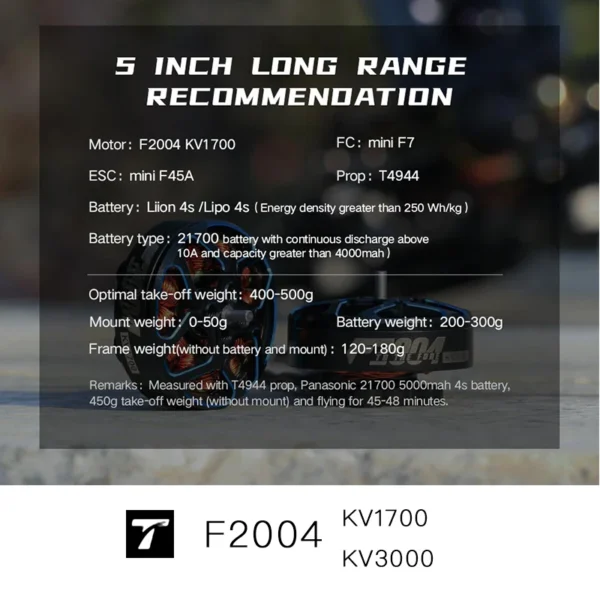 f2004 kv1700/kv3000 t motor metal 4 5" 6s ultralight drone brushless motors with 503w max power for fpv rc uav