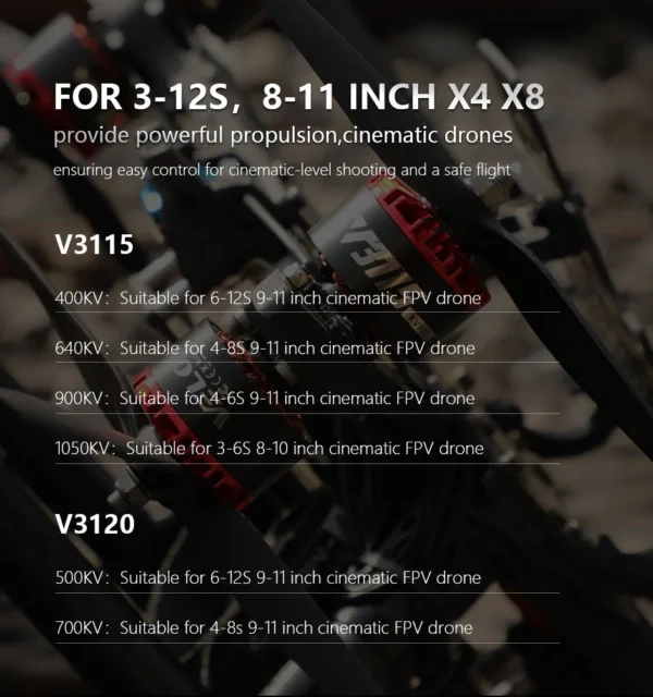 t motor v3115 1050kv 900kv 400kv 640kv 3 12s brushless bldc fpv drone motor for 8 11 inch x4 x8 cinematic drone
