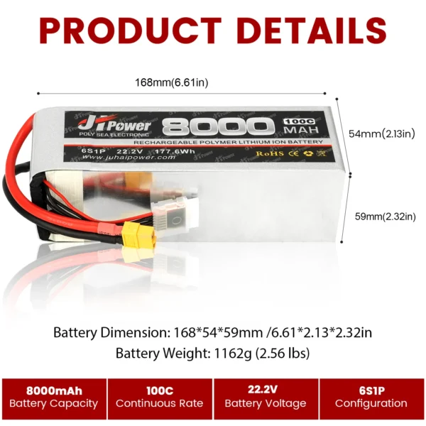 jhlipo 8000mah 14.8v 4s 25c rc lipo battery pack for rc helicopter airplane car boat multiple devices