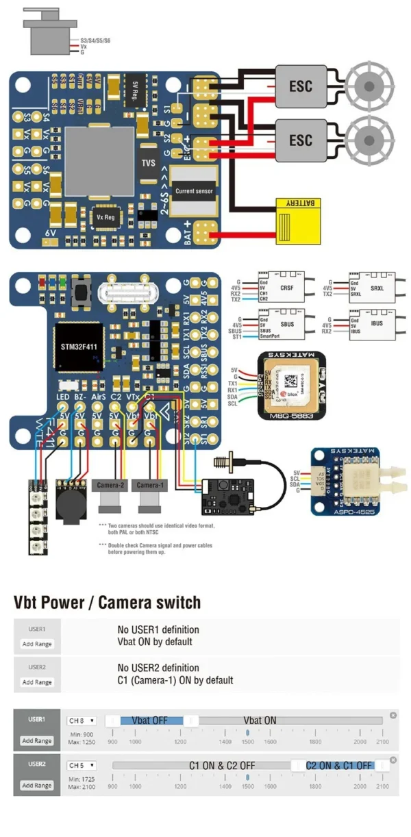 matek f411 wte flight control module with osd player fpv supports 2s 6s sensor bmi270 for fpv drone